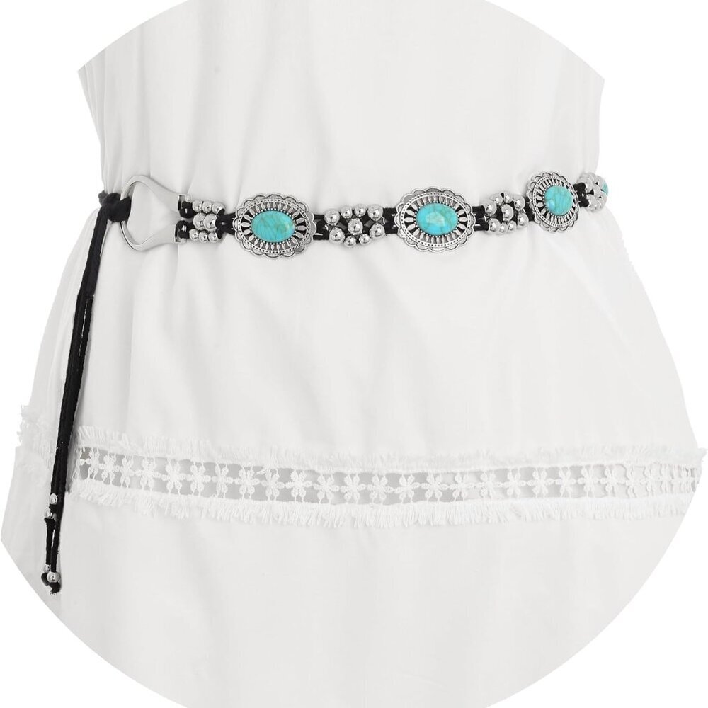 Concho Belt Turquoise Chain Western Waist Belt for Women Dresses Cowgirl - Picture 2 of 7